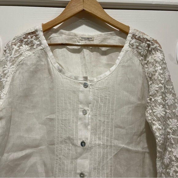 Mastro Moda Blouse Women’s M Button Up White Linen Lace Lagenlook Made In Italy - Picture 3 of 10